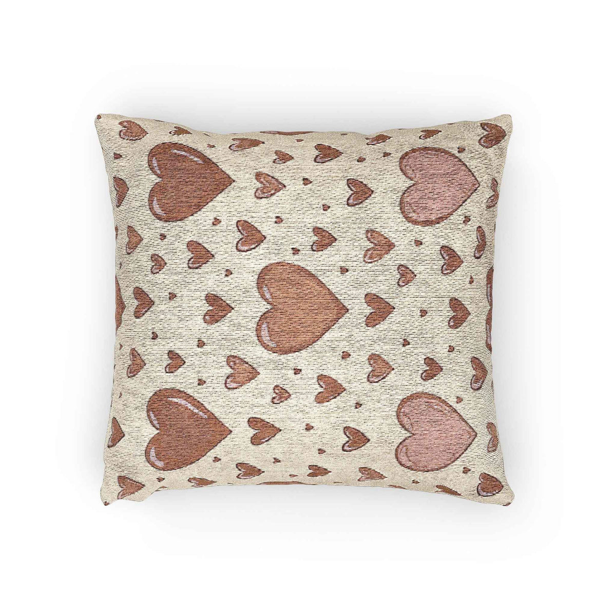 Oreiller Tissé Motif Cœurs Roses | Décoration Bohème Saint-Valentin