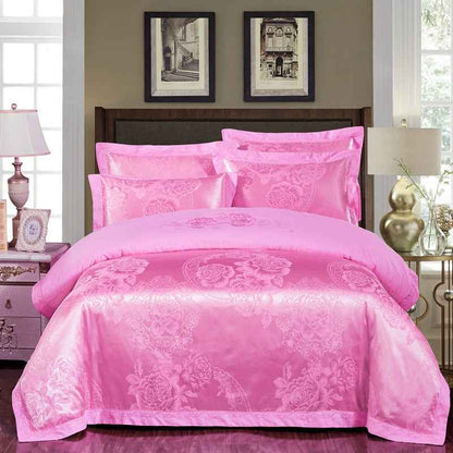 Parure de lit 4 pièces en jacquard de coton – Housse de couette et ensemble de draps à broderies florales pour mariage