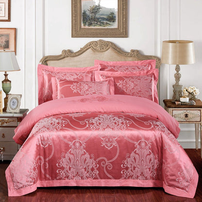 Parure de lit 4 pièces en jacquard de coton – Housse de couette et ensemble de draps à broderies florales pour mariage