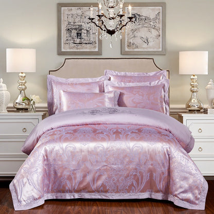 Parure de lit 4 pièces en jacquard de coton – Housse de couette et ensemble de draps à broderies florales pour mariage