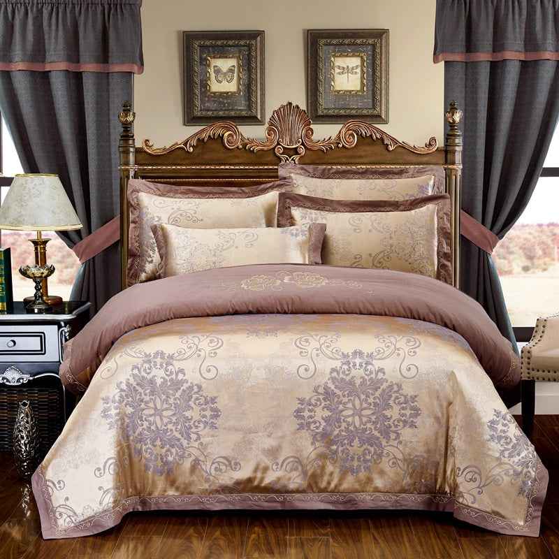 Parure de lit 4 pièces en jacquard de coton – Housse de couette et ensemble de draps à broderies florales pour mariage