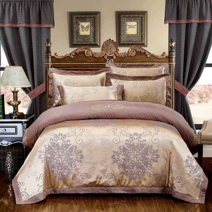 Parure de lit 4 pièces en jacquard de coton – Housse de couette et ensemble de draps à broderies florales pour mariage