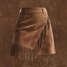 Jupe courte rétro style western en daim pour femme - Jupe moulante à franges