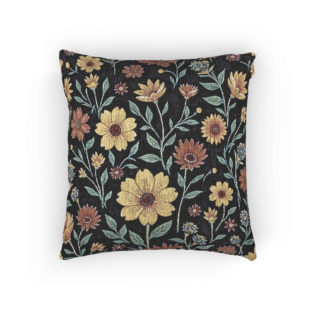 Coussin décoratif tissé motifs floraux vintage | Coussin tapisserie Tournesol, Coussin décoratif botanique