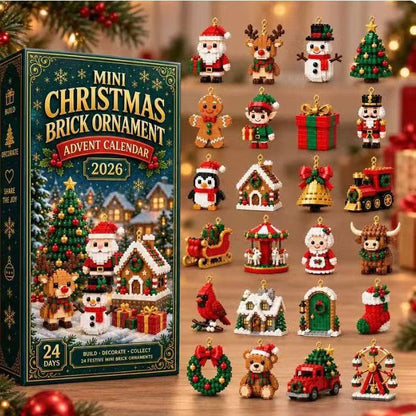 24 Day Mini Christmas Brick Ornament Advent Calendar - Festive Holiday Decoration Building Set