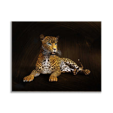 Léopard - Toile d'art animalier - Décoration murale - Vernis doré appliqué à la main #4836-047