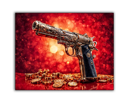 Art mural-Pistolet et argent -Toile imprimée-Pop art