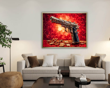 Art mural-Pistolet et argent -Toile imprimée-Pop art