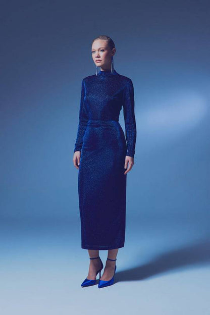 Glittery Mock Neck Long Sleeve Bodysuit - Royal Blue