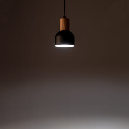 CAIRO Black & Wood Mini Dome Pendant Light for Kitchen Island & Counter