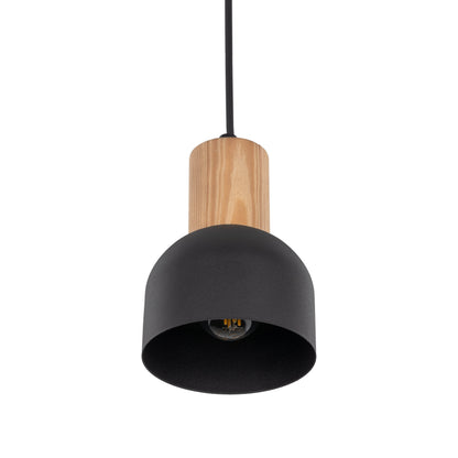 CAIRO Black & Wood Mini Dome Pendant Light for Kitchen Island & Counter