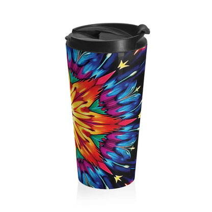 Mug de voyage en acier inoxydable Kaleidoscope Star — Gobelet isotherme à mandala coloré