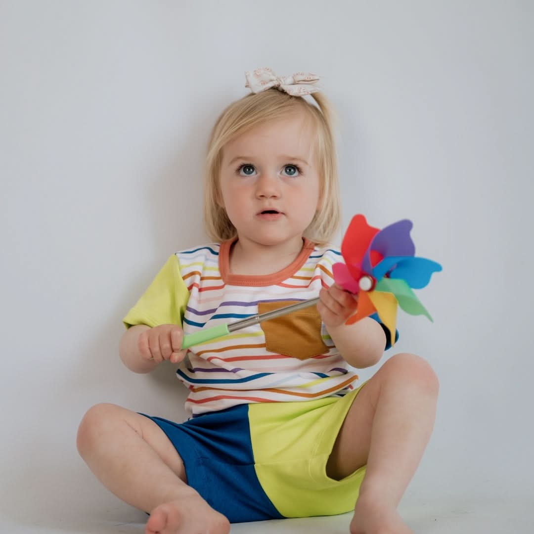 Baby/Kids' Bamboo Pocket T-Shirt | Rainbow Stripe
