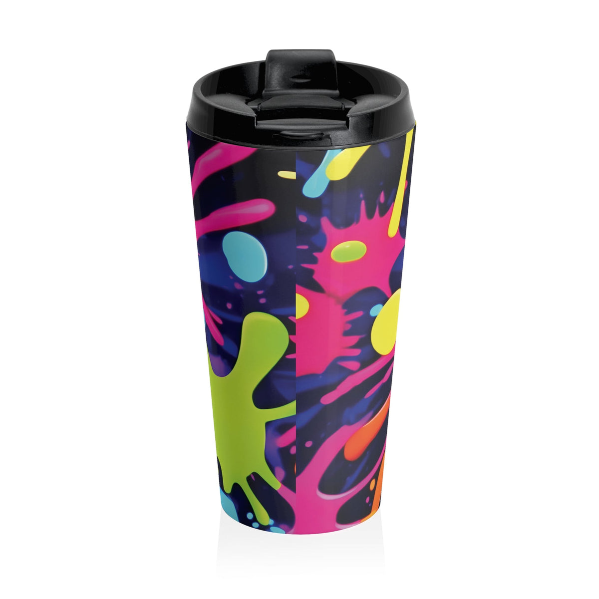 Mug de voyage en acier inoxydable avec éclaboussures de peinture néon | Éclaboussures colorées
