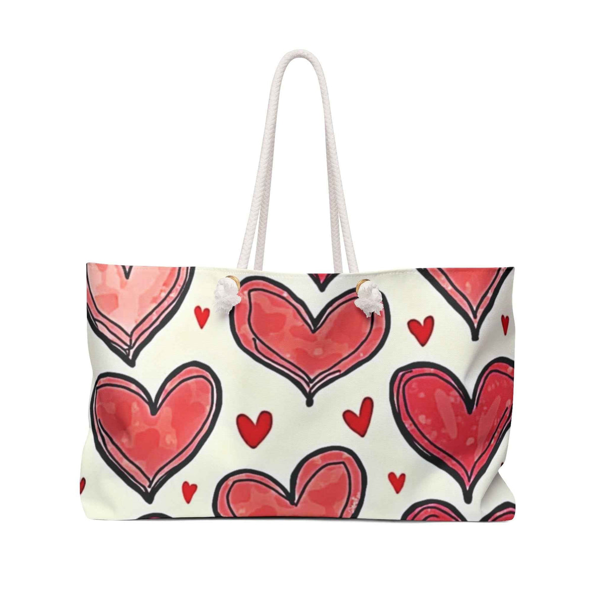 Sac de voyage week-end motif cœurs – Sac fourre-tout de voyage romantique aquarelle rouge