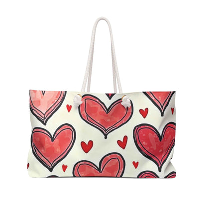 Sac de voyage week-end motif cœurs – Sac fourre-tout de voyage romantique aquarelle rouge