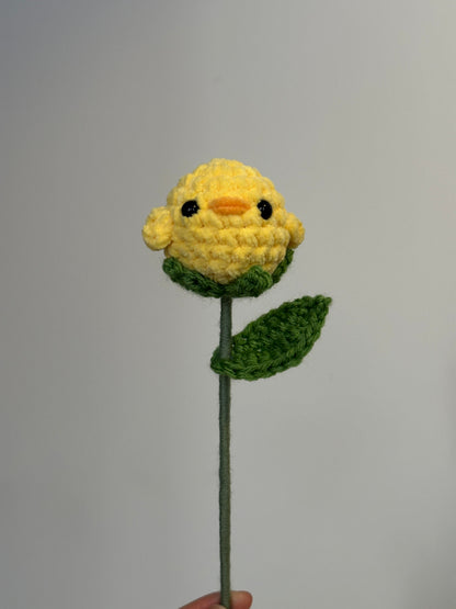 Handmade Crochet Flower Characters - Panda, Chick, Bao, Strawberry, Dog, Bunny Flowers