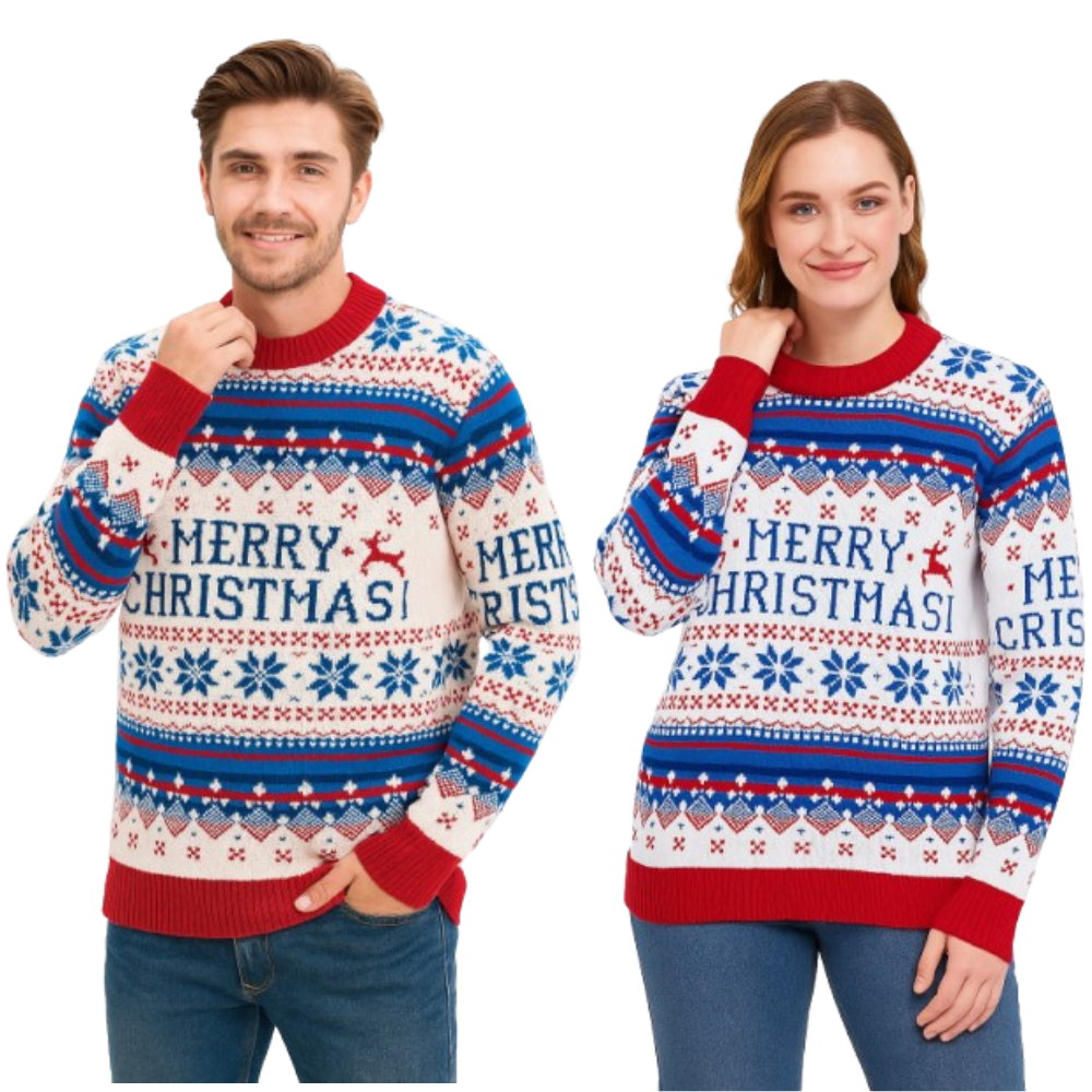 Couple - Pull de Noël blanc "Joyeux Noël"