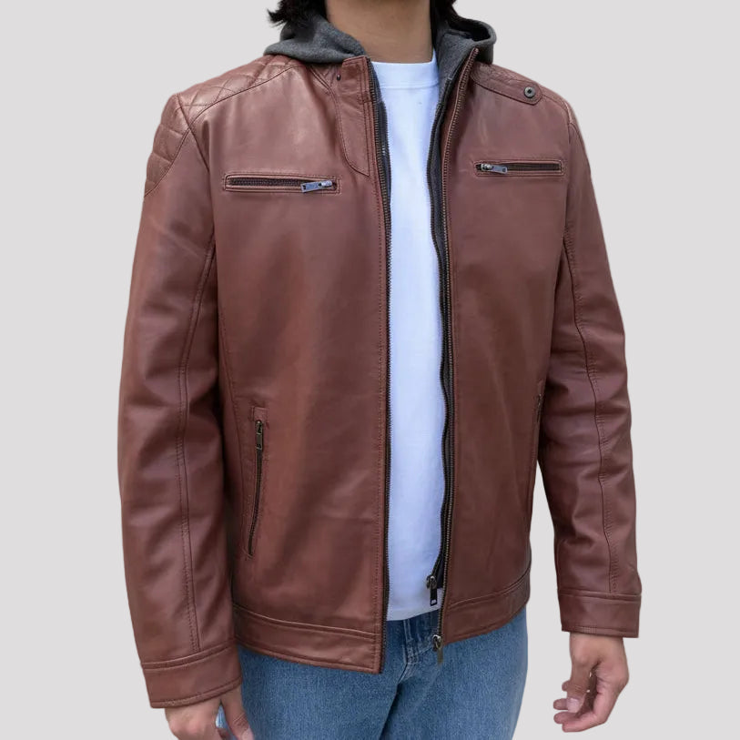 Blouson en cuir d'agneau Alvin pour homme BOL avec capuche amovible