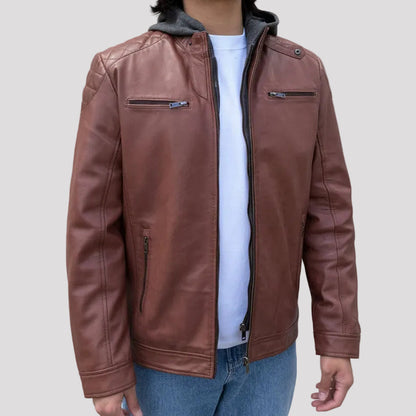 Blouson en cuir d'agneau Alvin pour homme BOL avec capuche amovible