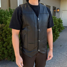 Gilet en cuir à 10 poches pour homme Open Road | Gilet en cuir de vachette véritable