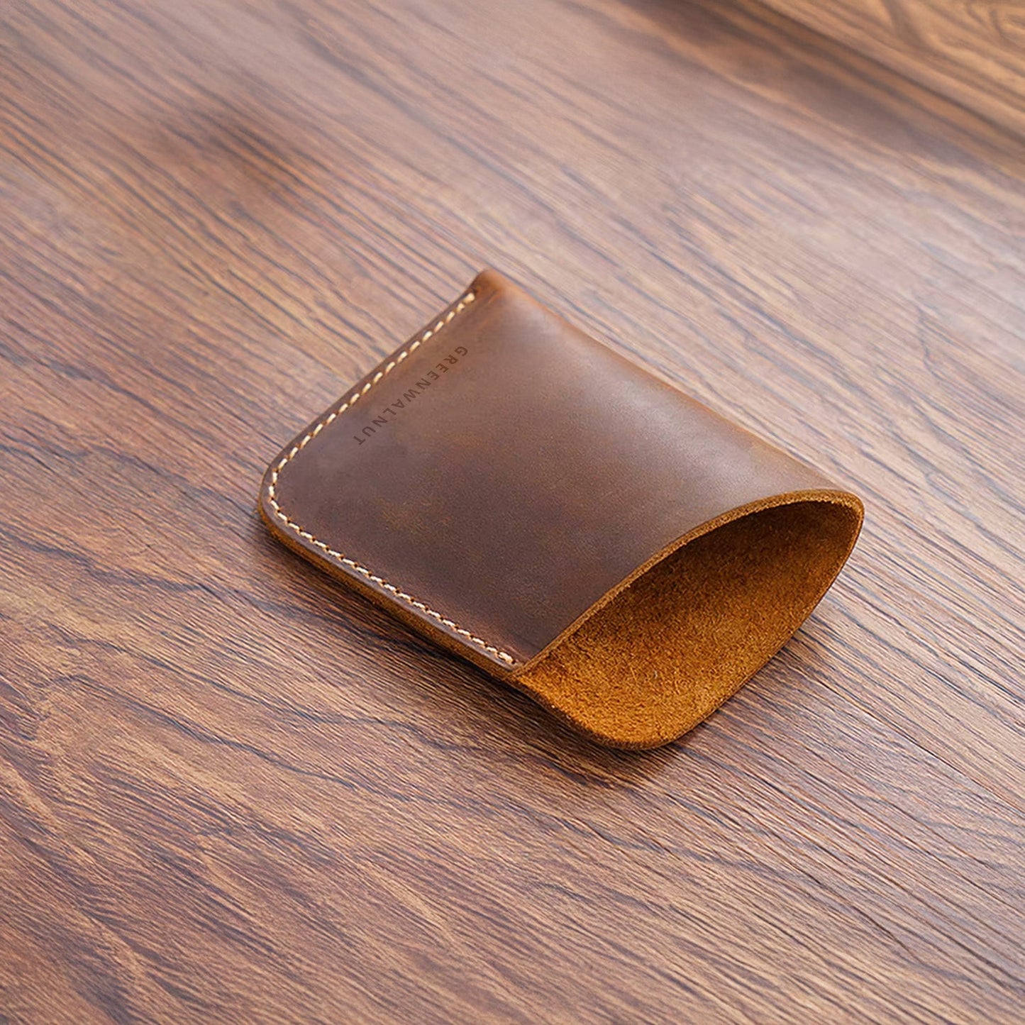 Porte-cartes minimaliste en cuir véritable | Portefeuille fin en cuir fait main