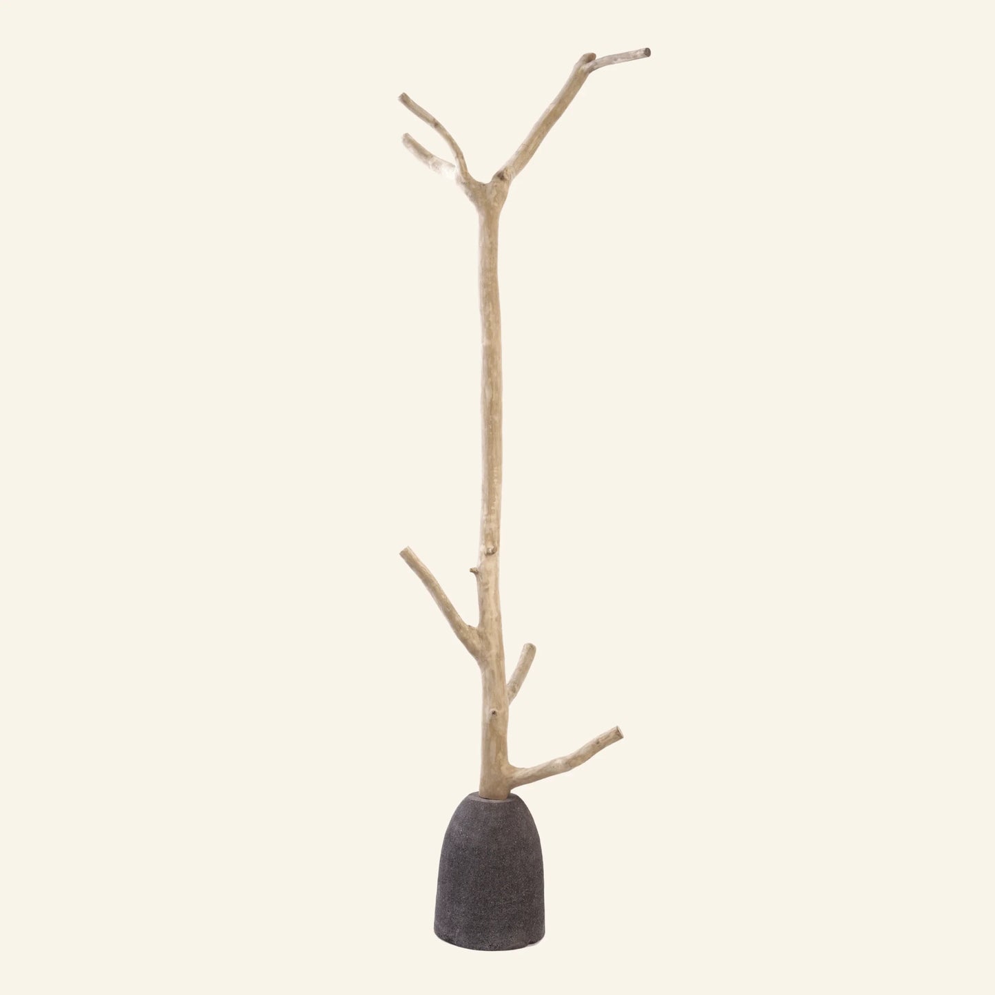 Patère en branche d'arbre et socle en pierre volcanique - Collection Robinson