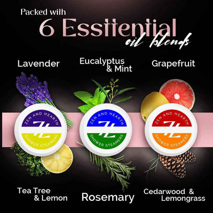 Ensemble-cadeau de bombes de douche Zen & Hearth – 6 parfums d'aromathérapie dans une boîte-cadeau haut de gamme | Cadeau de soins personnels aux huiles essentielles naturelles pour femmes, anniversaires et fêtes | Fait à la main au Canada