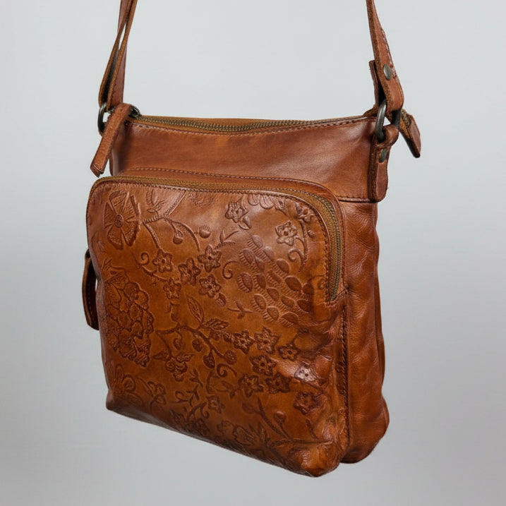 Sac à bandoulière en cuir véritable MET pour femme. Sac à main floral gaufré de haute qualité