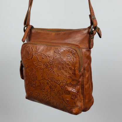 Sac à bandoulière en cuir véritable MET pour femme. Sac à main floral gaufré de haute qualité