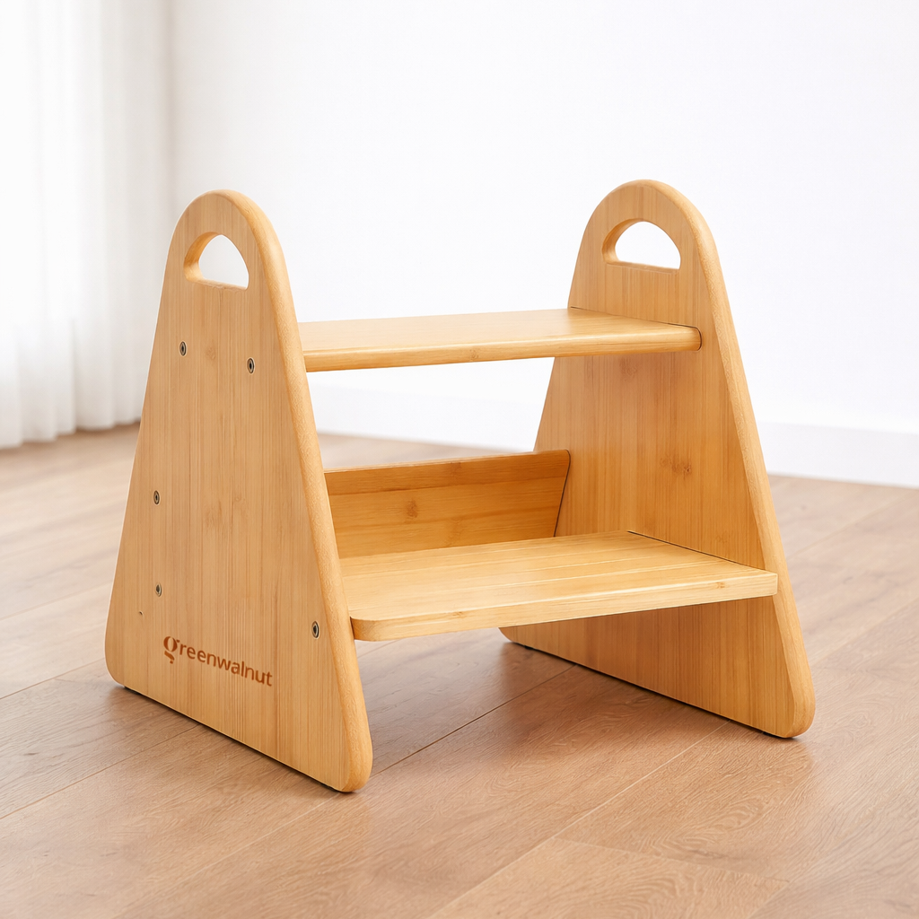 Montessori Wooden Step Stool for Toddlers | 2-Step Kitchen Stool for Kids | Solid Wood Bathroom Stool | Supports Kids Independence