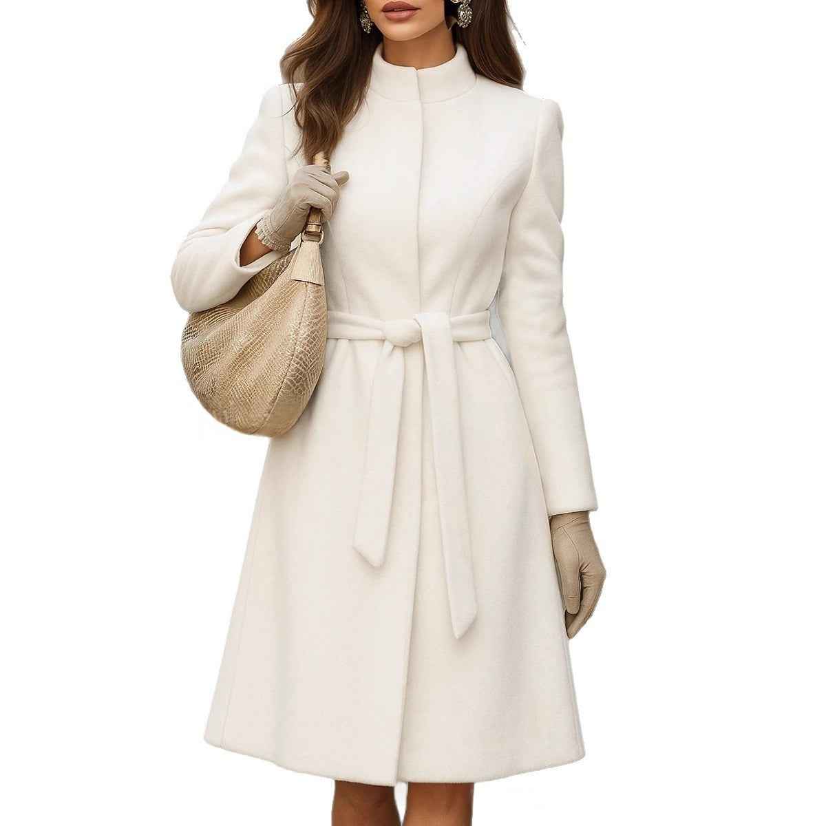 Manteau en laine uni coupe ajustée pour femme – Pardessus d'hiver élégant à manches longues