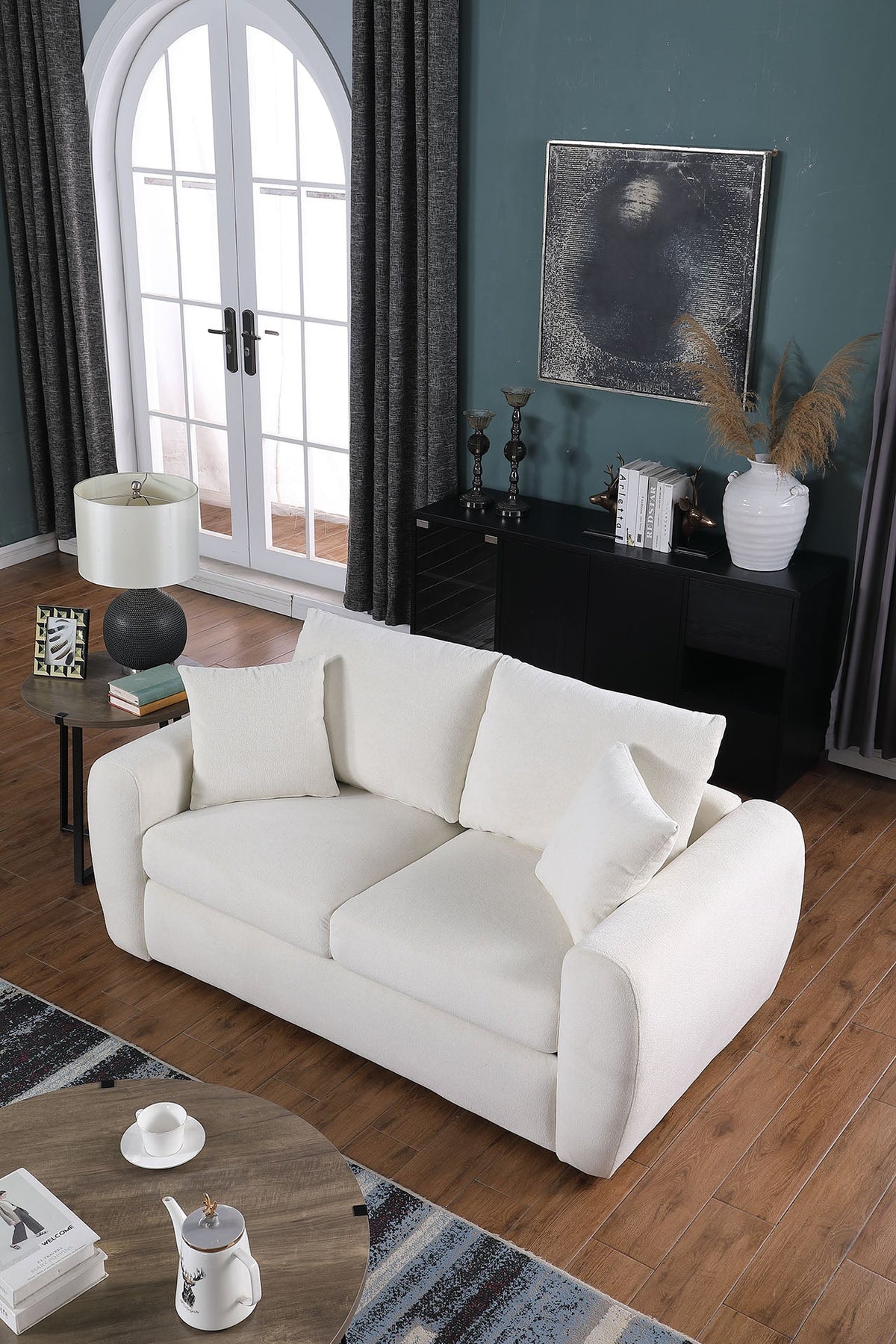 Modern Minimalist Beige Sofa – Comfortable Chenille 2 Seater Living Room Couch (Only US Delivery)