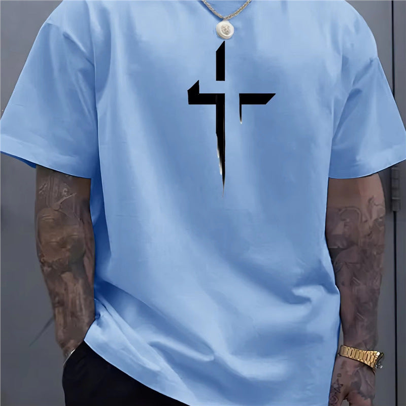 Haut décontracté à manches courtes pour homme, style streetwear, coupe ample, imprimé croix, design créatif