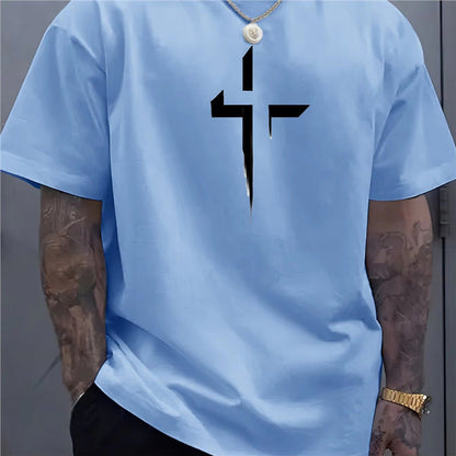 Haut décontracté à manches courtes pour homme, style streetwear, coupe ample, imprimé croix, design créatif
