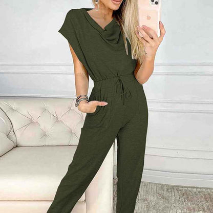 Waist-controlled Lace-up Casual Straight-leg Sleeveless Jumpsuit