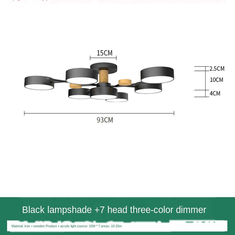 Plafonnier LED pour salon, style nordique, bois simple, coloris macaron