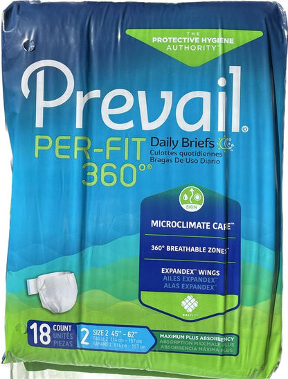 Prevail Per-Fit 360 Daily Briefs Maximum Plus Absorbency Size 2, 18 count