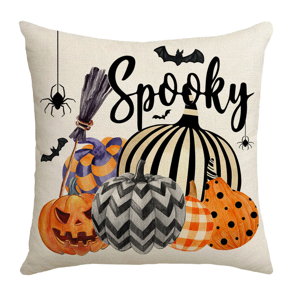 Housse de coussin Halloween voiture dessin animé citrouille – Taie d'oreiller décorative style nordique pour canapé 45×45 cm