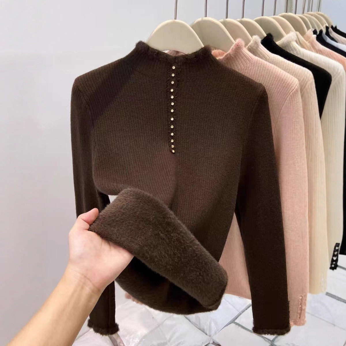 Haut thermique à col montant doublé de polaire pour femme – Pull oversize une pièce pour l'automne et l'hiver