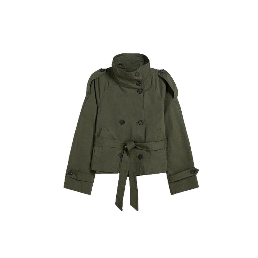 Trench-coat rétro à double boutonnage pour femme – Veste courte à manches longues, col à revers et fermeture à nouer