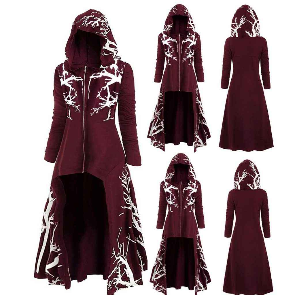 Veste cape gothique d'Halloween pour femme – Manteau de costume à manches longues zippé et imprimé
