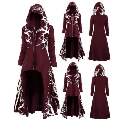 Veste cape gothique d'Halloween pour femme – Manteau de costume à manches longues zippé et imprimé