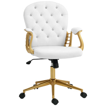 Cream White Velvet Office Chair – Button-Tufted Swivel Vanity Chair with Wheels & Tilt (United States & Canada Delivery Only)