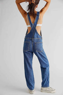 Combinaison salopette taille haute pour femme avec poches, en jean, coupe ample, jambes droites, décontractée