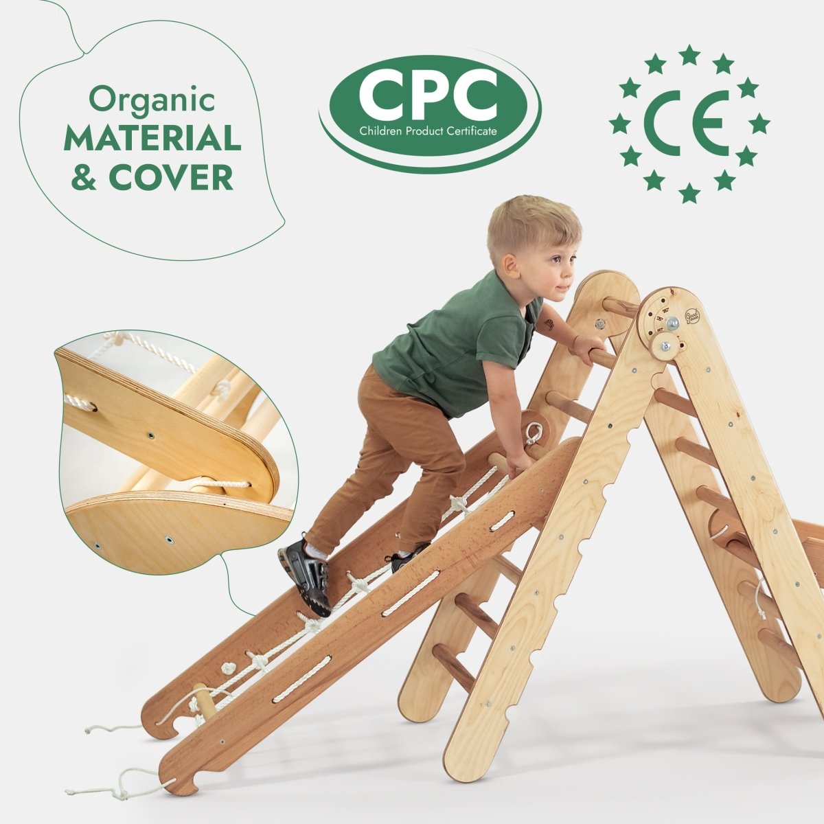 Ensemble de grimpe Montessori 4-en-1 : Échelle triangulaire + Arche/Balançoire + Toboggan/Rampe + Corde à grimper