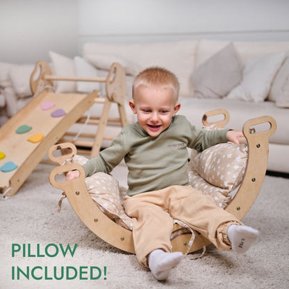 Escalade Montessori 4-en-1 : Triangle de Pikler + Arche + Planche de Glisse + Coussin pour tout-petits (1-3 ans) - Ivoire