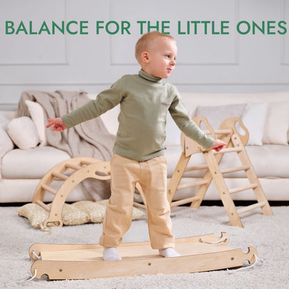Escalade Montessori 4-en-1 : Triangle de Pikler + Arche + Planche de Glisse + Coussin pour tout-petits (1-3 ans) - Ivoire