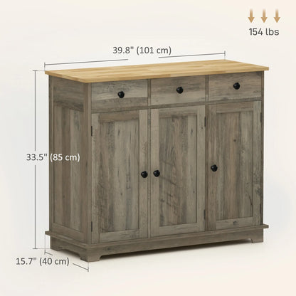 Modern Washed Grey Sideboard Buffet Cabinet – Storage Cabinets, Drawers & Adjustable Shelves (United States & Canada Delivery Only)