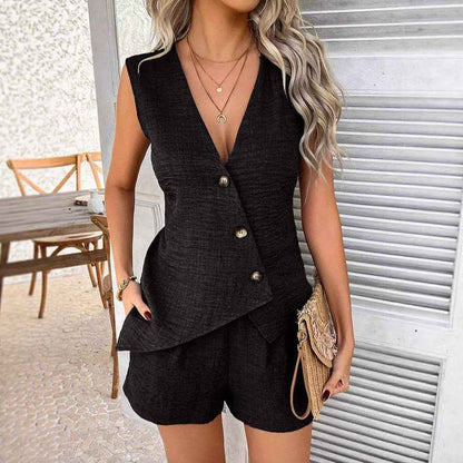 Ensemble débardeur à col en V asymétrique et short décontracté et tendance pour femme